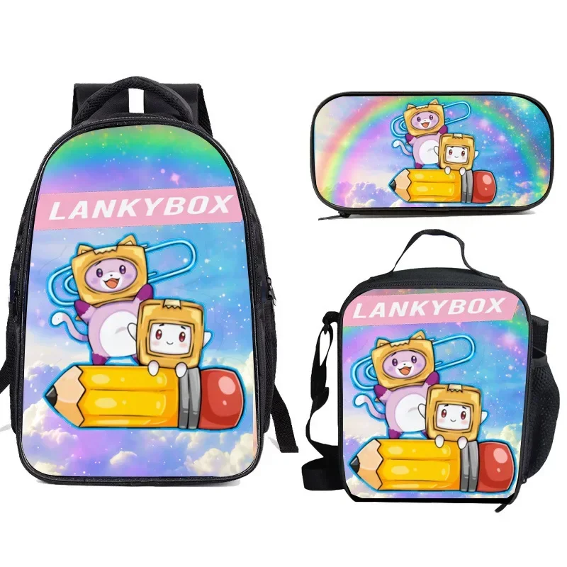 3PC-SET LankyBox Carton Villain Primary and Secondary School Students School Bag Children Lunch Bag Pencil Case Mochila