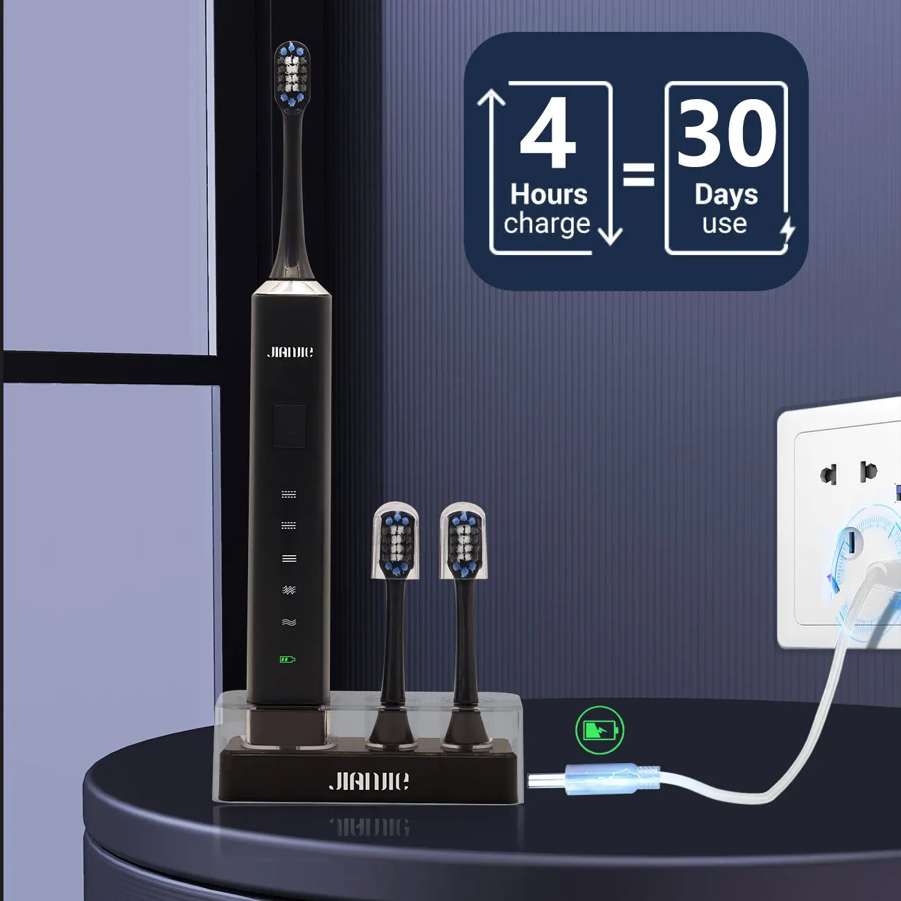 Electric Toothbrush USB Charge Sonic Vibration With 3 Brush Heads Portable Travel Intelligent Electric Toothbrush With 6 Modes