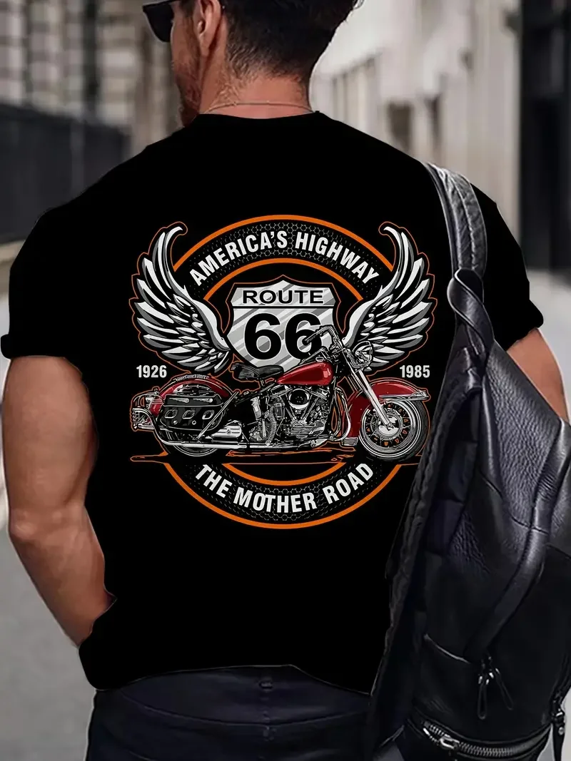 Retro America Route 66 3D Printed Men's T-shirts Vintage Loose Men Clothing Summer Round Neck Short Sleeve Unisex Tops Tees 4XL