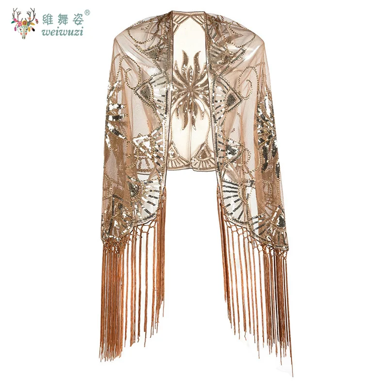 手作りのタッセルとスパンコールとメッシュのペアレトロパーティーディナーチャイナドレスイブニングドレスショールスタイルエレガントなチャームチャーミング