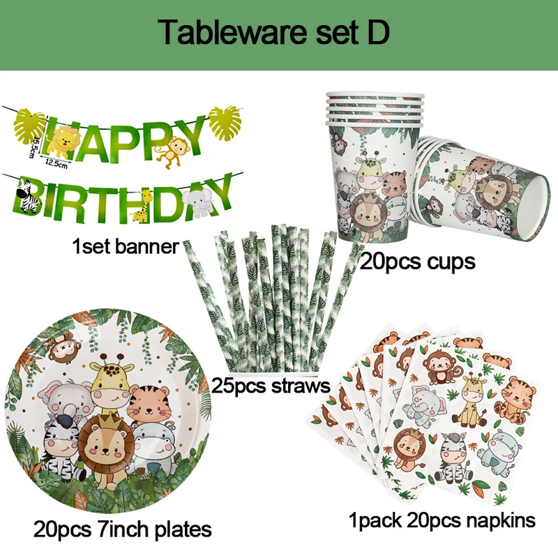 Dschungel Geburtstag Party Dekor Tier Palm Blätter Einweg Geschirr Set Kinder Junge Wild One Forest Safari Geburtstag Party Supplies – Detail 9