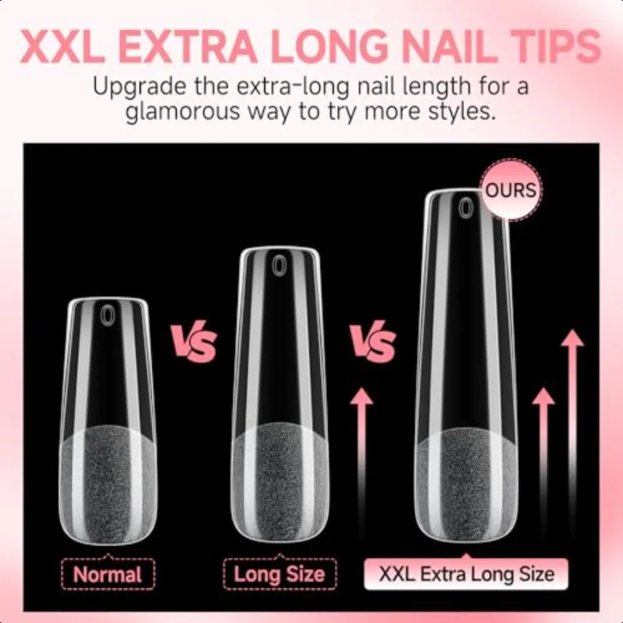 Embouts d'ongles longs carrés XXL: Gel de couverture complète pré-forme pointes d'ongles droites carrées coniques 120 pièces pour faux ongles Extensio