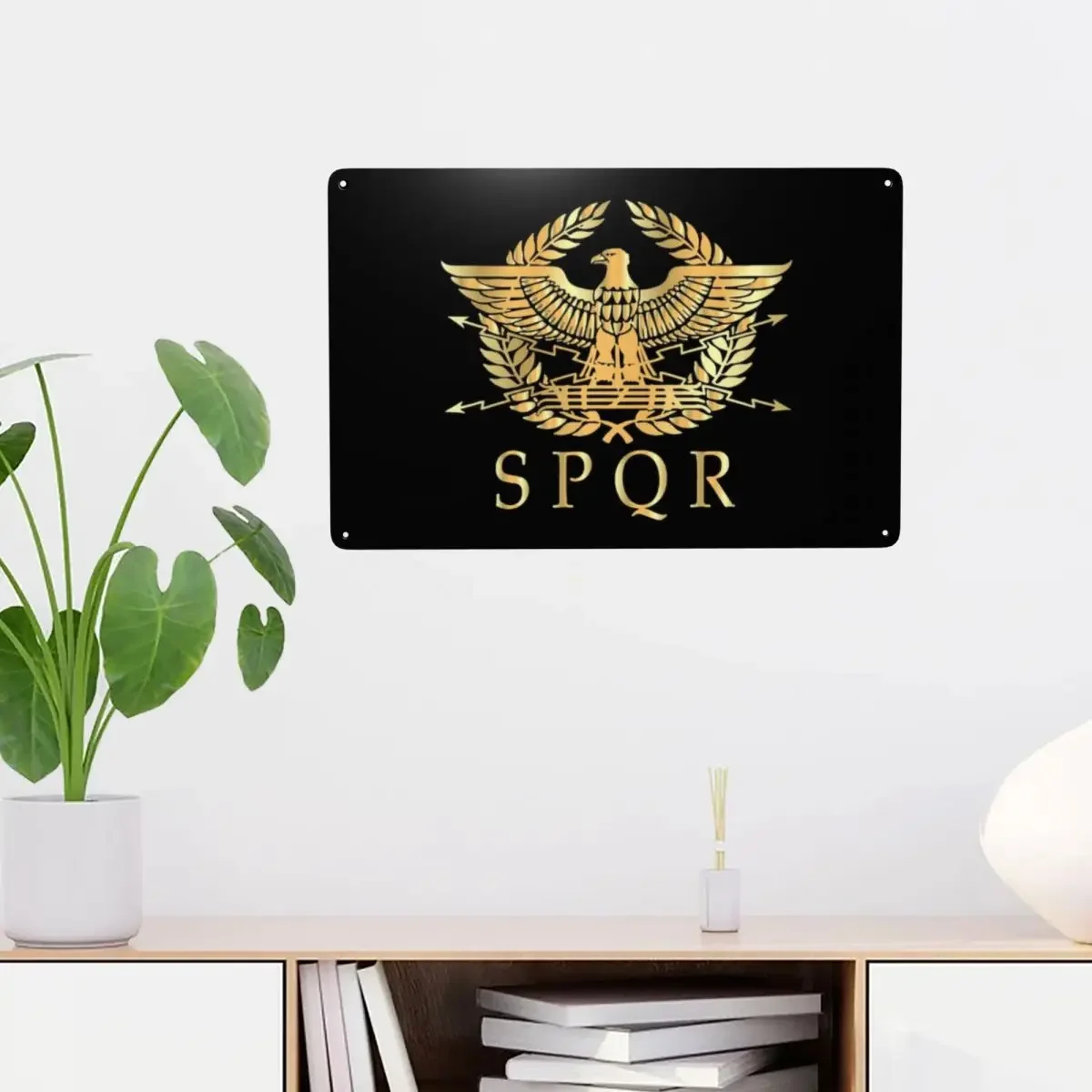 Gold Roman Empire Byzantine Eagle Emblem Metal Tin Sign Rectangle Custom Rome SPQR Signs Plaque Gate Garden Bars Wall Decor Art