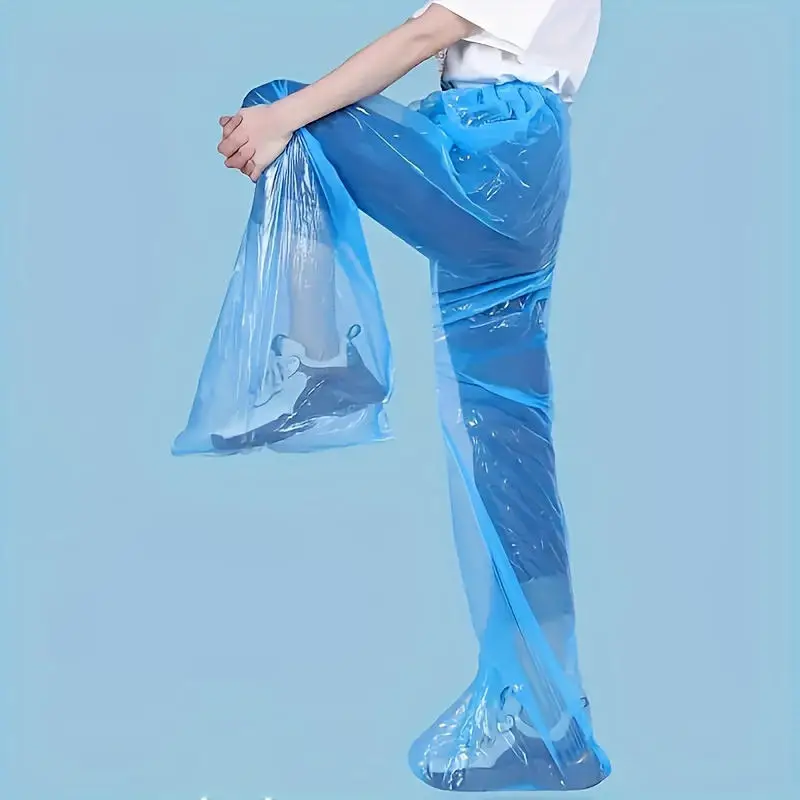 10-teilige Einweg-Regenmantelhose, tragbar, spritzwassergeschützt, geteilter Regenmantel, Outdoor-Reisen, Driften, Radfahren, mit Füßen umwickelte Regenhose
