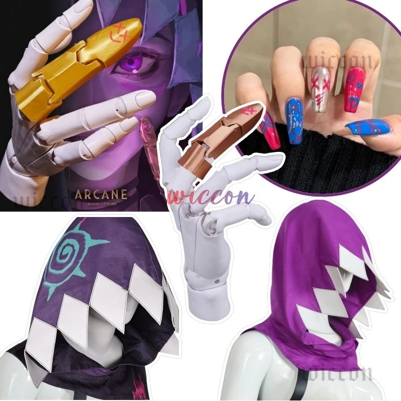 Arcane Jinx Cosplay Finger Covers Game LOL Roleplay Nail Set Costume Props Adult Outfits Halloween Carnival Costume Accessories