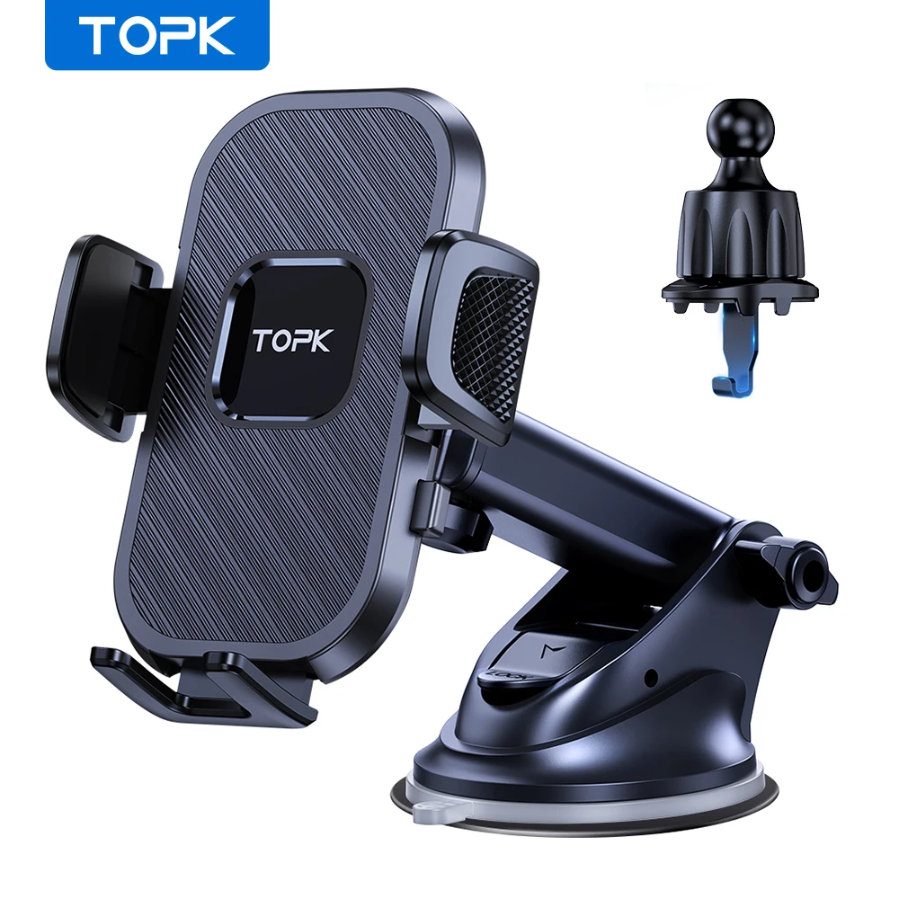 TOPK Car Phone Holder Mount 2-IN-1 Handsfree Stand Phone Holder for Dashboard & Air Vent Compatible with iPhone Samsung Android