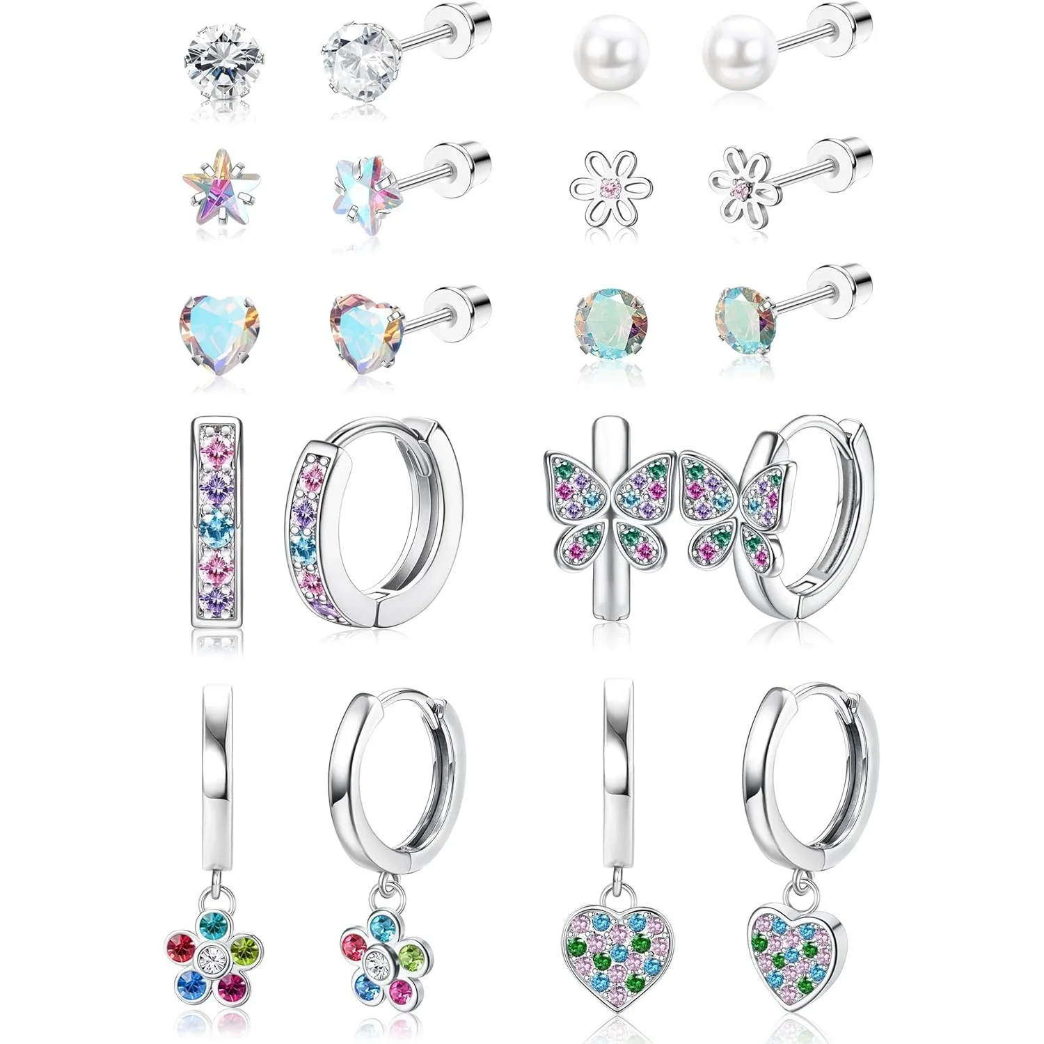 

Bobisty 10Pairs Hypoallergenic Earrings Sets for Women Surgical Steel Screw Back Stud Small Hoops Earrings Cute Earrings Jewel