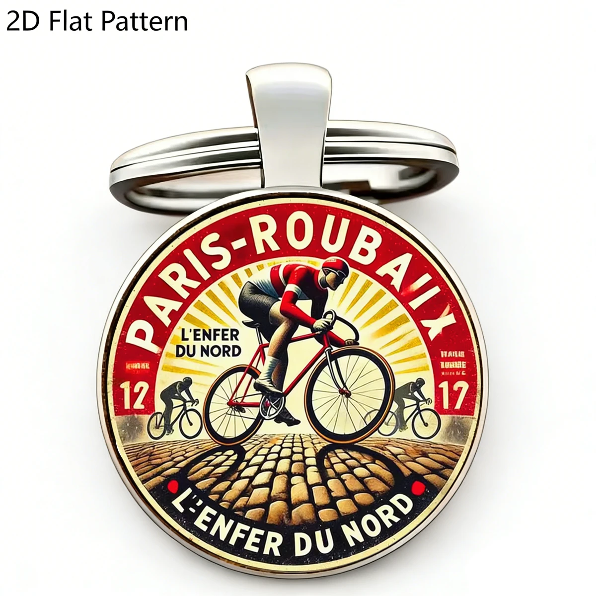 AliExpress NONE 1pc Vintage Paris-Roubaix L'Enfer Du Nord Round Keychain, Retro Distressed Cycling Race Cobblestone Road Metal Keyring Pendent