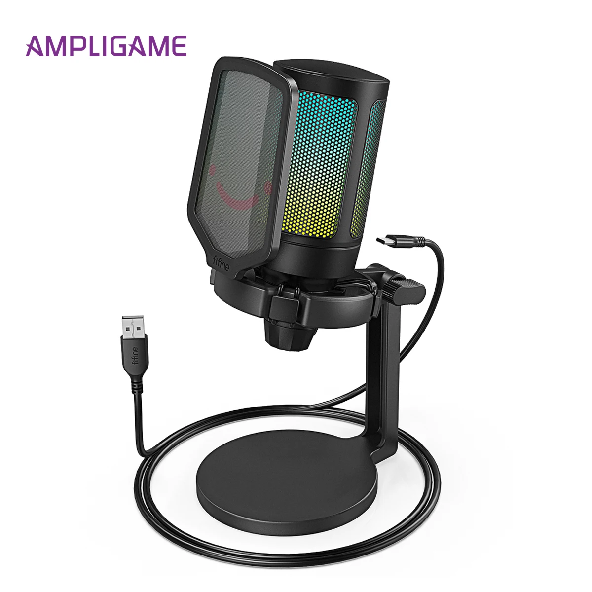 

AmpliGame USB Gaming Microphone with RGB,Gain Knob,Touch Mute,Streaming Podcasting Condenser Mic for PC,Switch,PS5-A6NEO