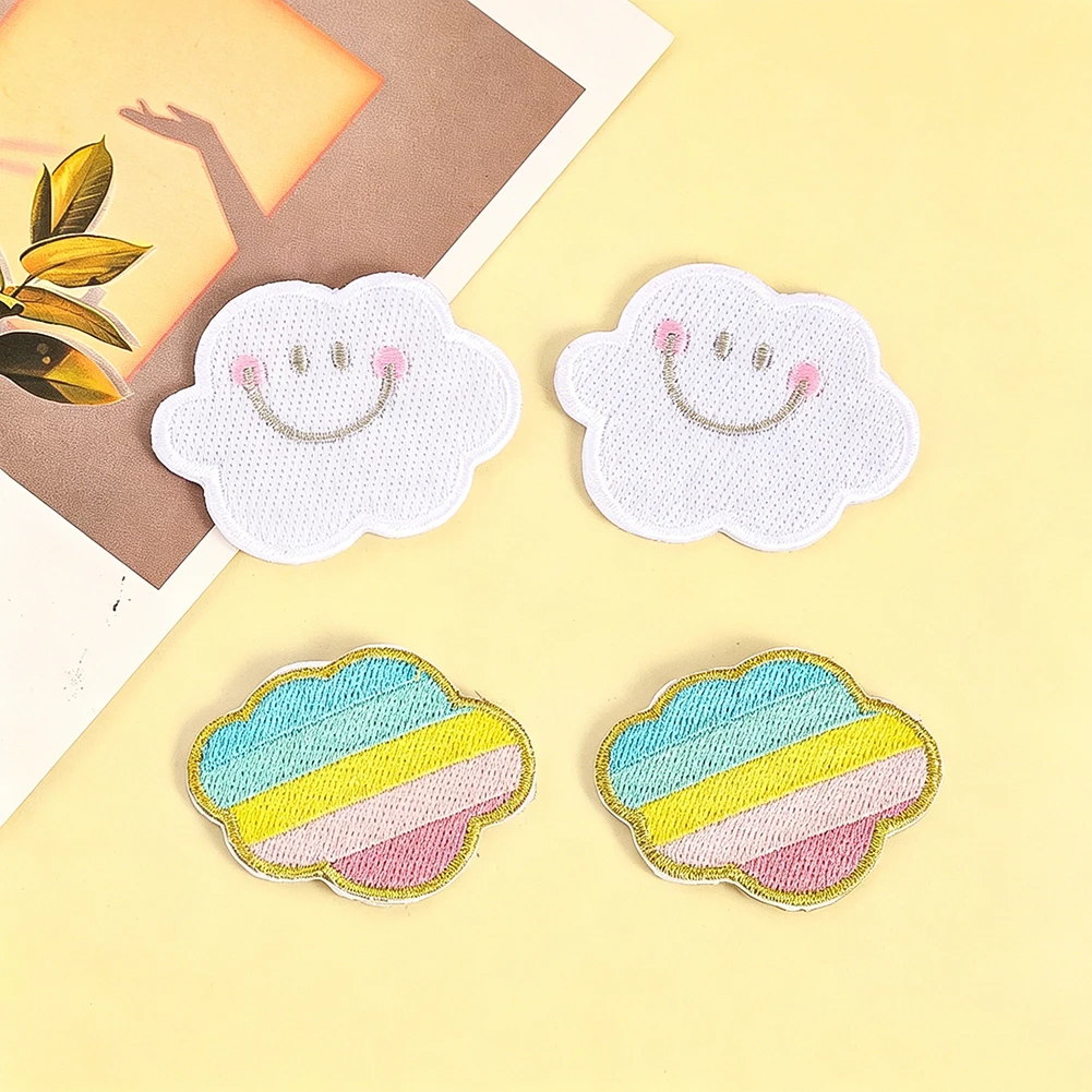 Cute Cloud Embroidery Patches Iron on Rainbow Smiley Cloud Appliques for Kids Clothing Backpack Bag DIY Sewing Decoration