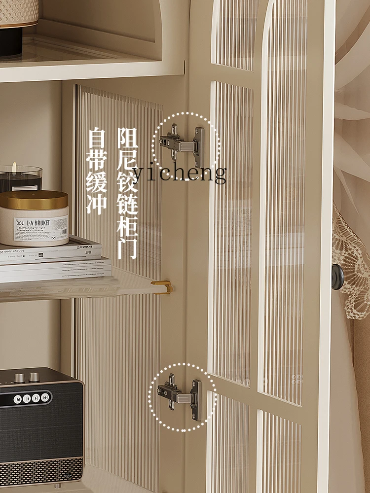 DSA cream style figure solid wood display arched locker glass high-end living room side cabinet white