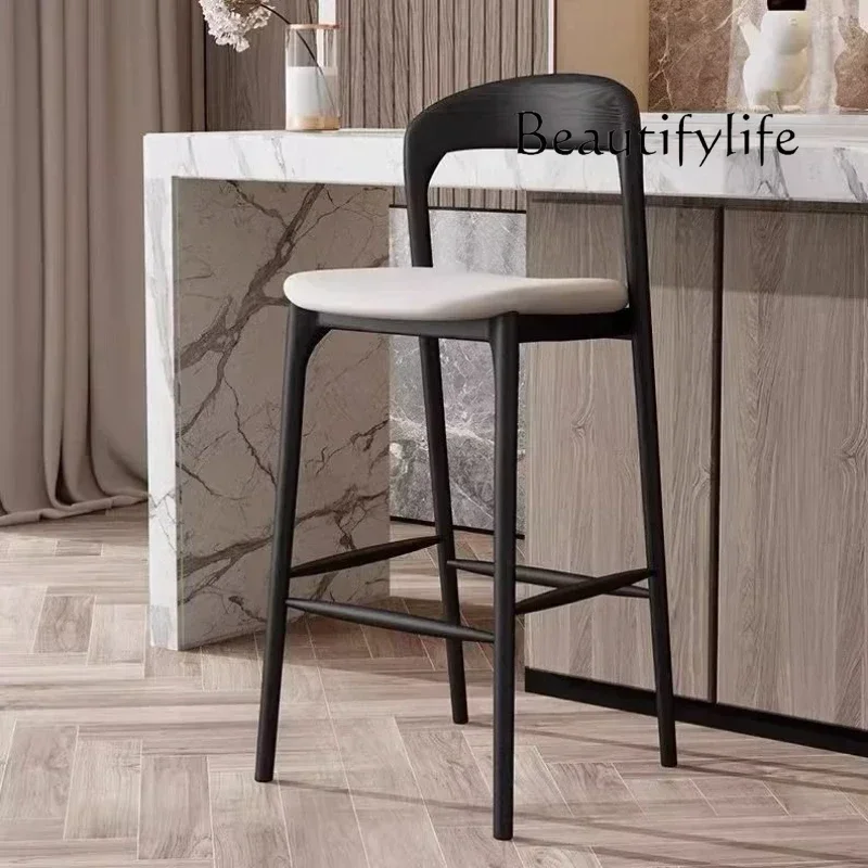 

Salon Luxury Backrest Bar Stools Nordic Solid Wood Fashion Design Bar Chairs Ergonomic Modern Unique Sillas Trendy Furniture