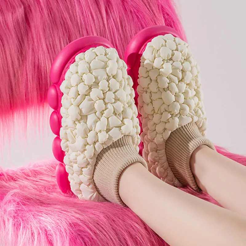 

Shevalues Fashion Platform Plush Slippers For Women Winter Warm Fluffy Fuzzy Slippers Indoor Outdoor Couple Non-slip Home Shoes