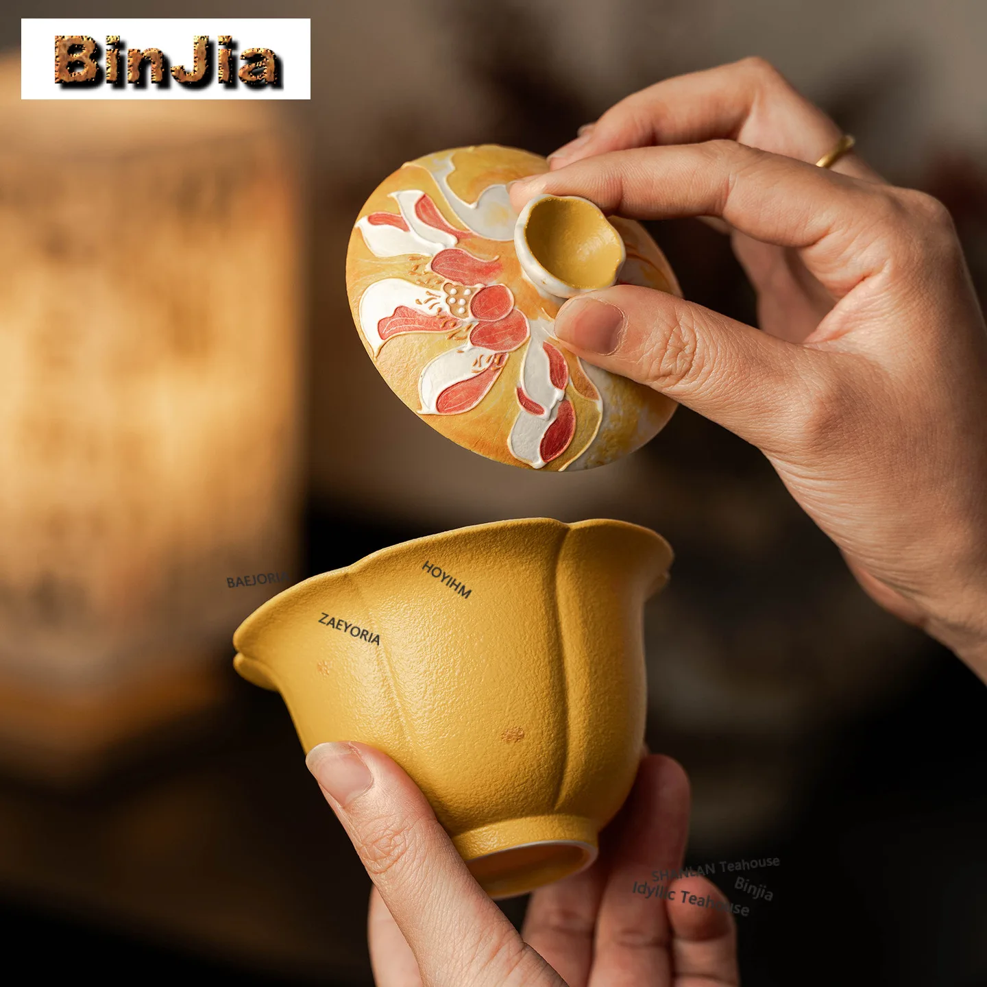 

150ml Hand-painted Ginkgo Gaiwan Luxury Anti-scald Tea Tureen Household Tea Bowl With Lid Kit Tea Making Cover Bowl Cafes Craft