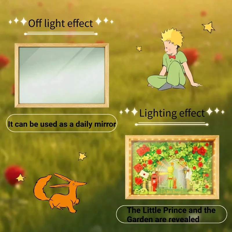 Novo pequeno príncipe blocos de construção abismo espelho moldura da foto construção acessórios desktop montagem quebra-cabeça brinquedo modelo presente