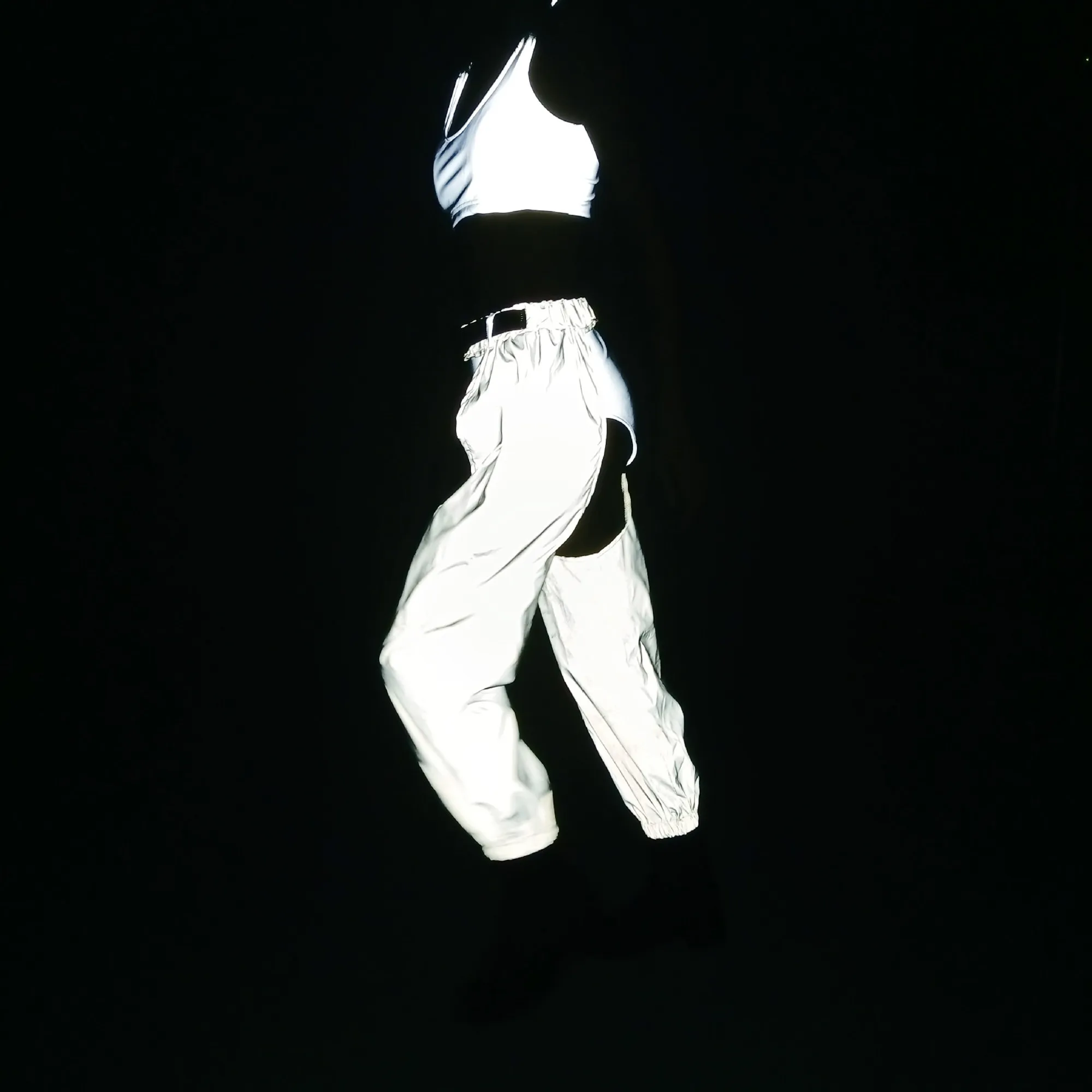 Holographic Women Reflective Rainbow Geometric Colorful Hip Hop Sexy Cargo Pants Casual Rave Outfit Concert Casual Overalls