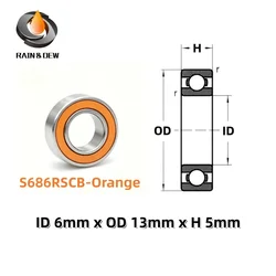 1Pcs S686 2RS CB Orange ABEC7 6X13X5 mm 686 Stainless Steel Hybrid Ceramic Ball Bearing
