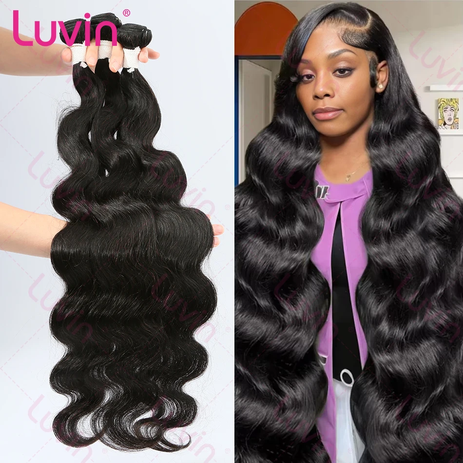 Luvin 30 32 40 Inch Body Wave Bundles Brazilian Hair Wavy Weave Natural Color Raw Human Hair Bundles Extensions For Women Deals