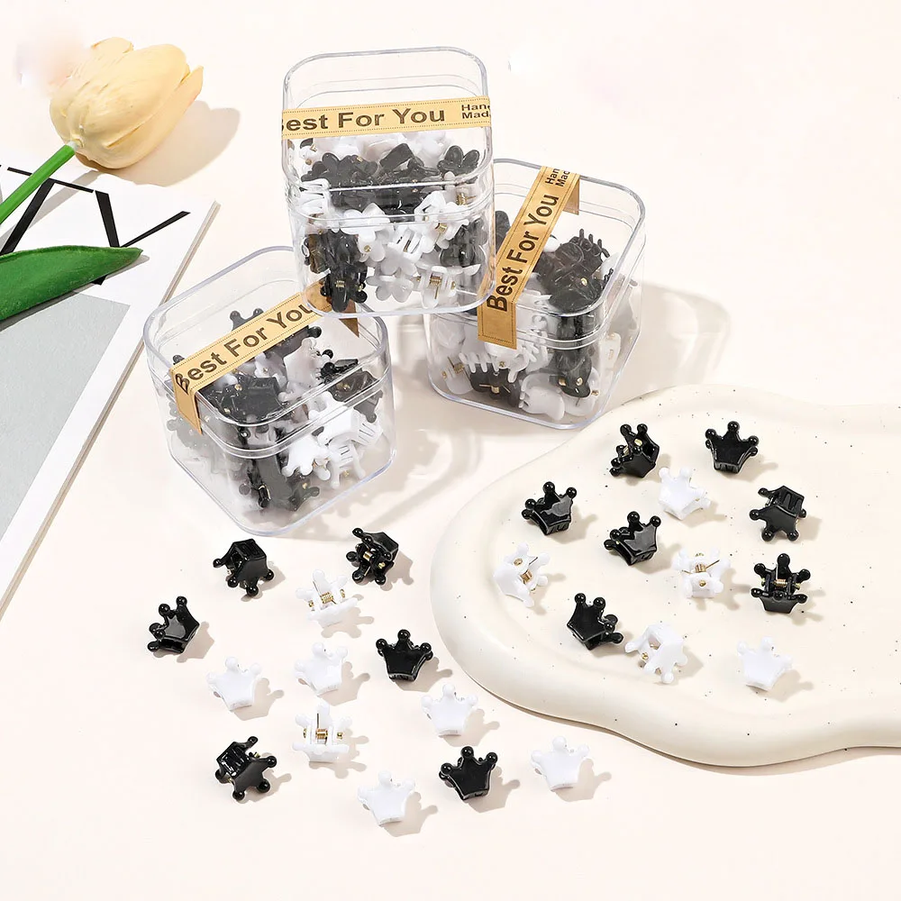 50pcs/Box Black White Mini Claw Hair Clip For Women Stars Flower Rabbit Daisy Crown Hairpin Hair Style Accessories