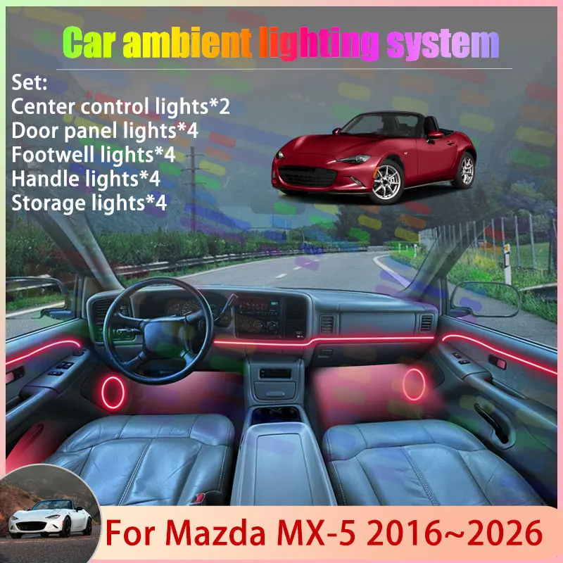 

For Mazda MX-5 MK4 ND Roadster 2016~2026 Miata 2/18 in 1 Car Atmosphere Light Lamp RGB Shade Ensemble Streamer Atmosphere Set