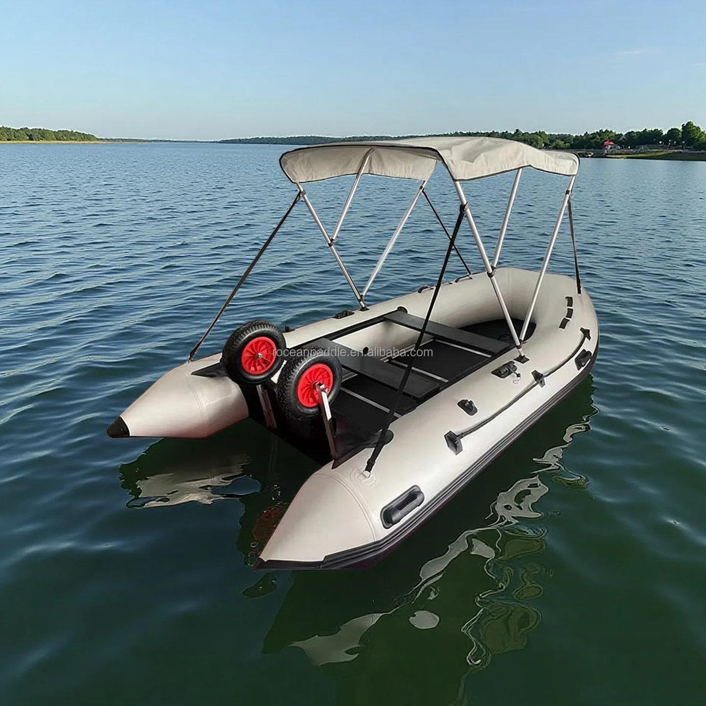 

380cm Rated Aluminum Floor/Transom Heavy Duty PVC Inflatable Fishing Boat 4-6 People Outboard Engine Included Rowing