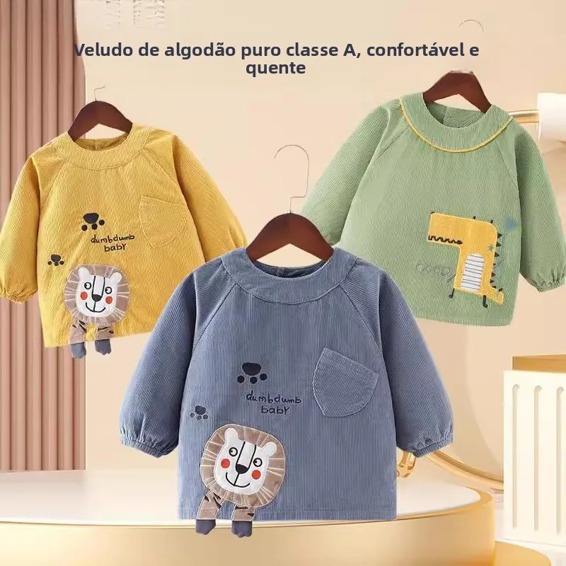 コーデュロイベビースモックドレス防水汚れ防止ピュアカラーコットン秋冬子供リバーシブル男の子アウターウェアベビービブ