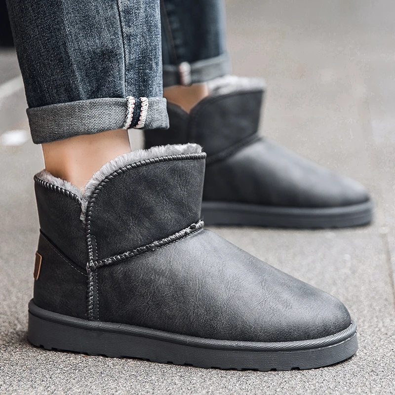 الشتاء الثلوج أحذية الرجال عالية أعلى رقيق الأحذية عالية الجودة بولي PU مقاوم للماء الأحذية الجلدية موضة في الهواء الطلق الرجال عدم الانزلاق حذاء من الجلد