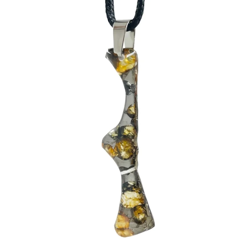 1.6gSeymchan Pallasite Olive Meteorite Pendant Irregular Shape Hand Cut Natural Meteorite Necklace Collection Jewelry Gift LB174
