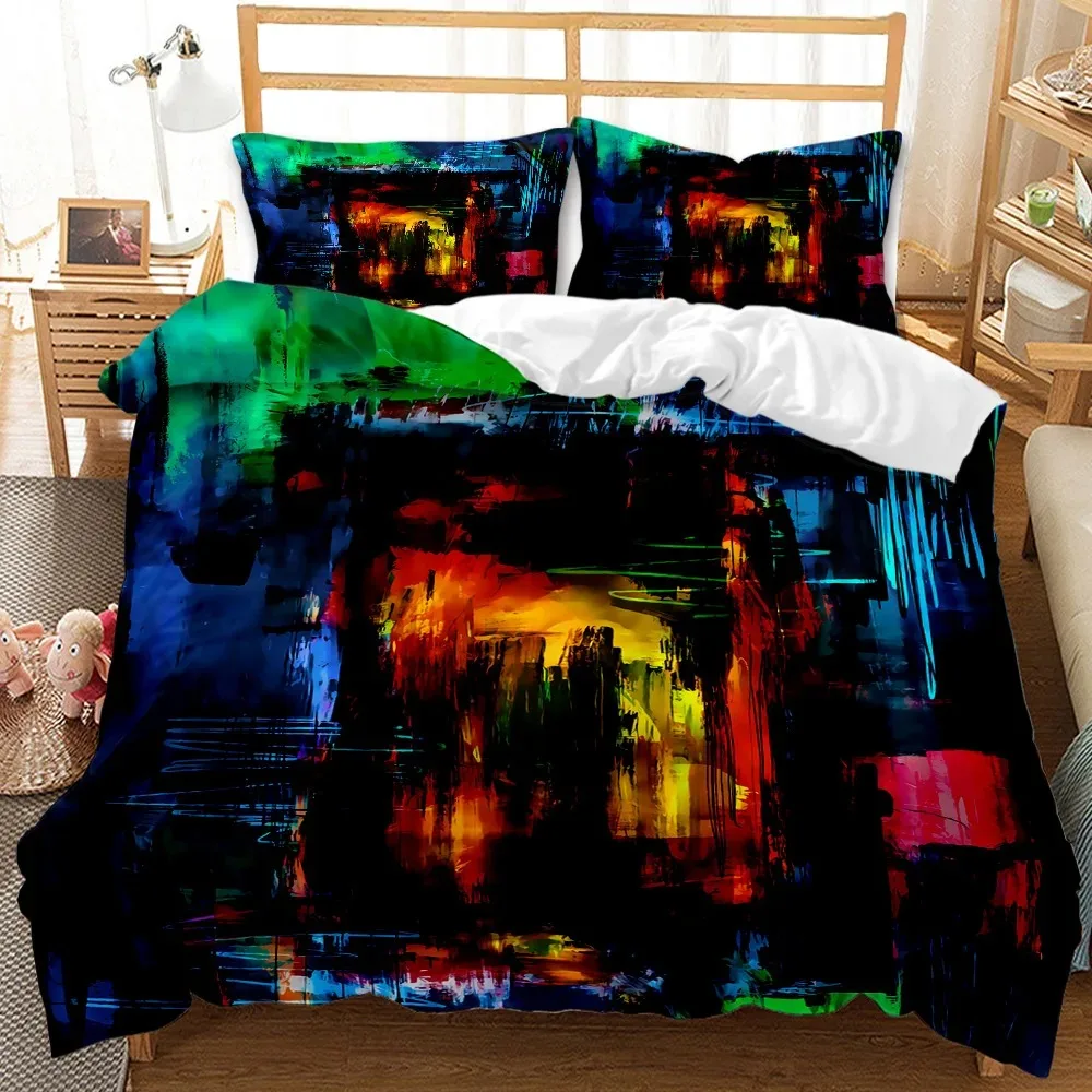 Abstract Duvet Cover Set Watercolour Painting Colourful Comforter Cover King Queen Size for Boys Girl Teen Polyester Bedding Set