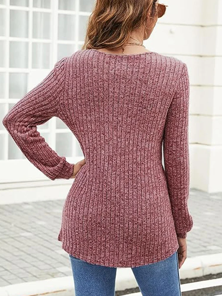 4-Farben-Strickoberteil mit V-Ausschnitt für Damen, elegantes T-Shirt mit V-Ausschnitt, schmeichelhafte Passform, Herbst-Winter-Pullover-Bluse