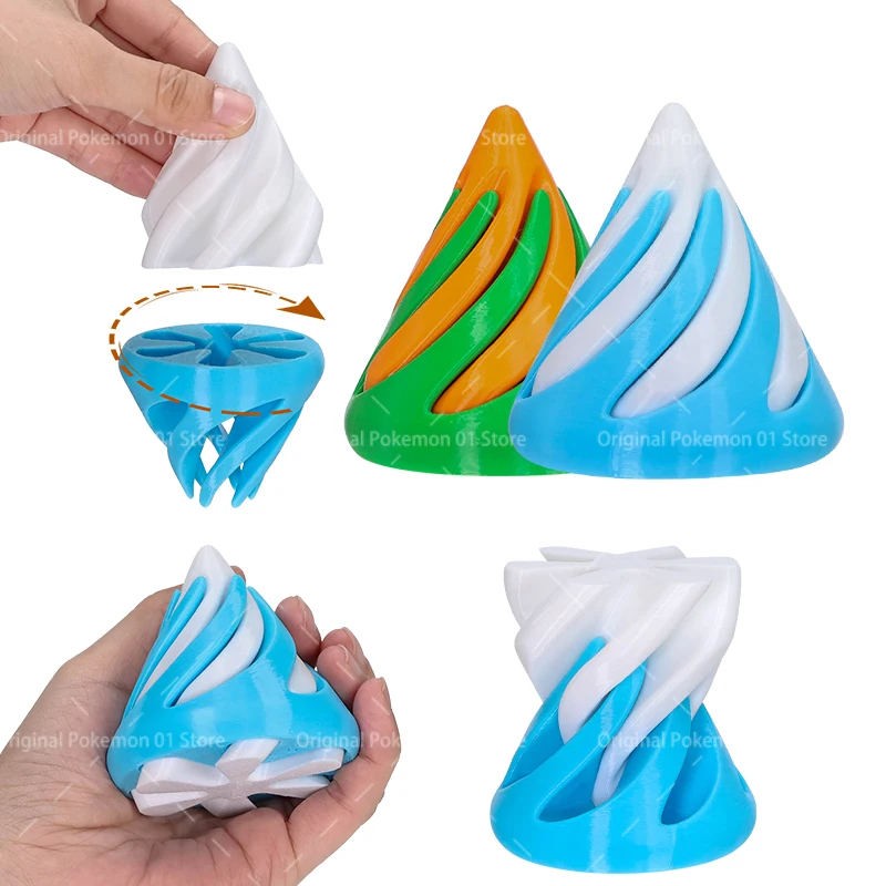 3D Printed Spiral Cone Fidget Toy Impossible Pyramid Passthrough Ghost Sculpture Mini Vortex Thread Illusion Decompression Toy