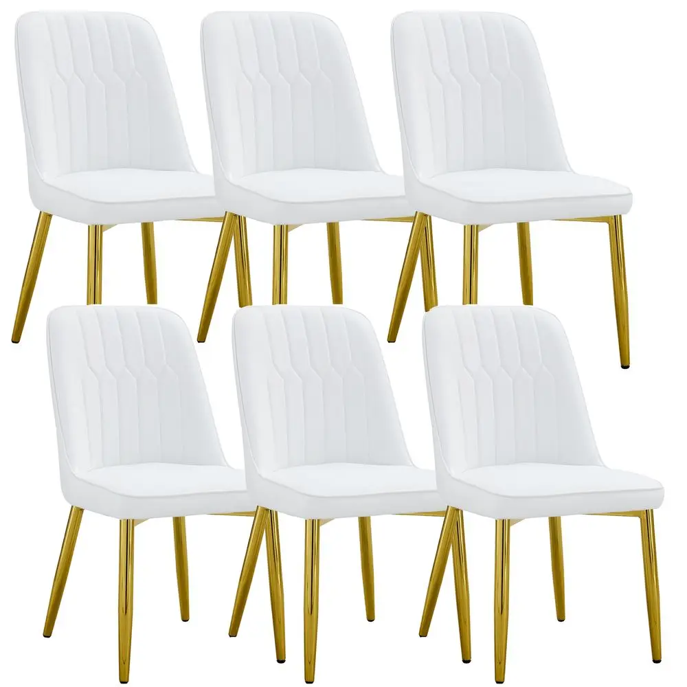 

Chairs Set of 6,White Leather Dining Chairs,Kitchen Chairs holstered,Modern Dining Room Chairs with Gold Metal Legs Frame for
