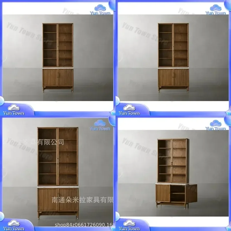 for RH American solid wood bookcase luxury tall bookshelf modern living room storage shelving unit minimalist dining side