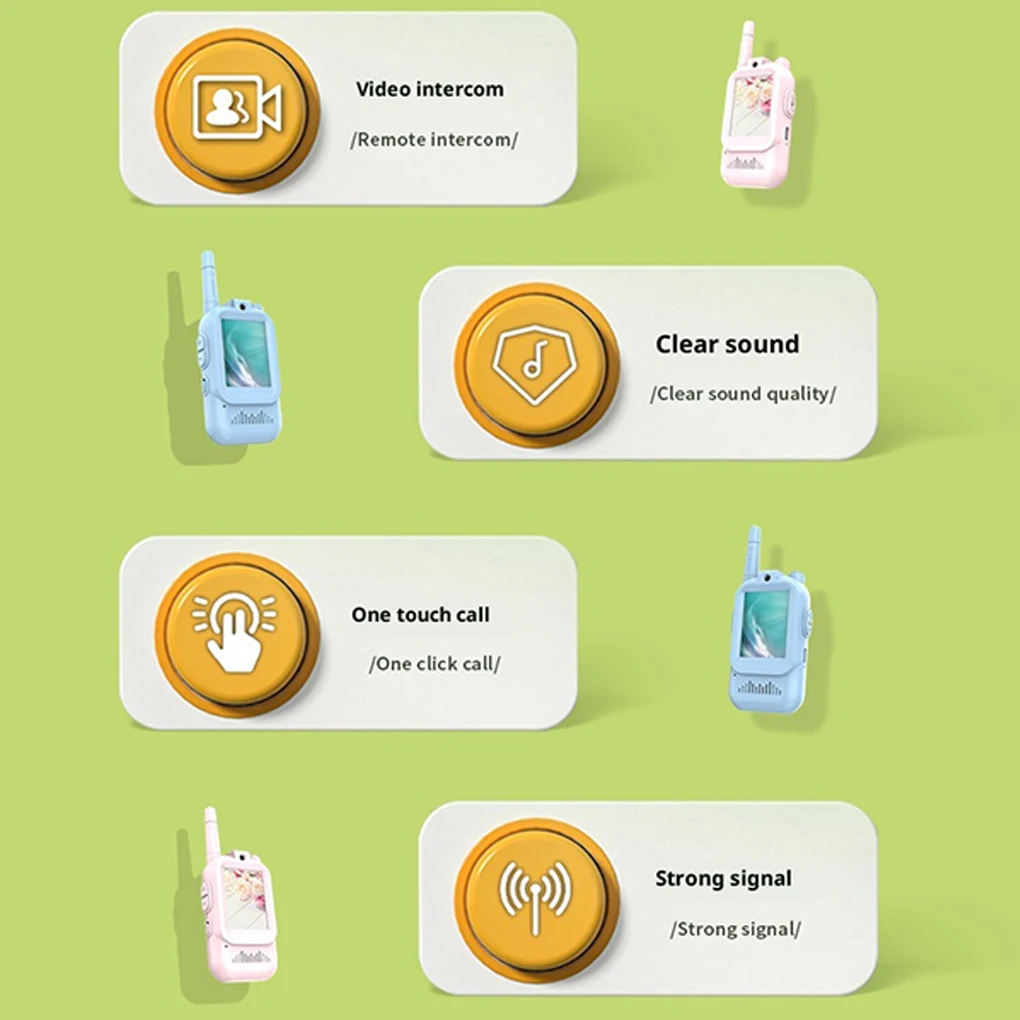 2팩 어린이용 비디오 워키토키 충전식 고화질 화면 유아용 장난감 실내 캠핑 생일 선물 3-12세용