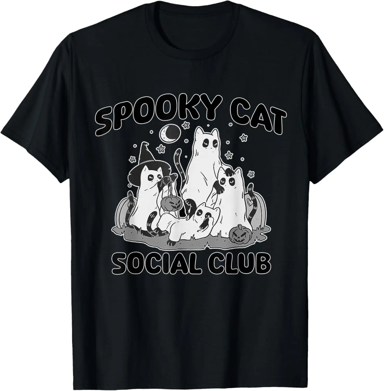 

Spooky Cat Social Club Ghost Cat Halloween Gothic Black Cat T-Shirt