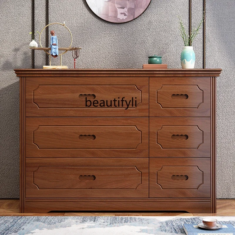 

Chinese Style Solid Wood Chest of Drawers Bedroom Storage Cabinet Living Room Chest of Drawers Entrance Cabinet