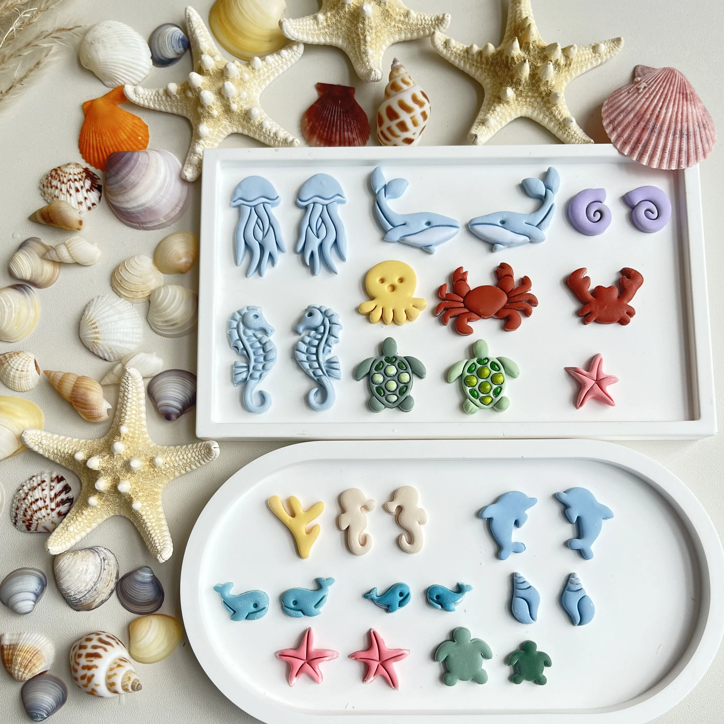 Fantasy Ocean World Series Polymer Clay Molds Seahorse Jellyfish Whale Octopus Crab Dolphin Turtle Starfish Conch Earrings Shape