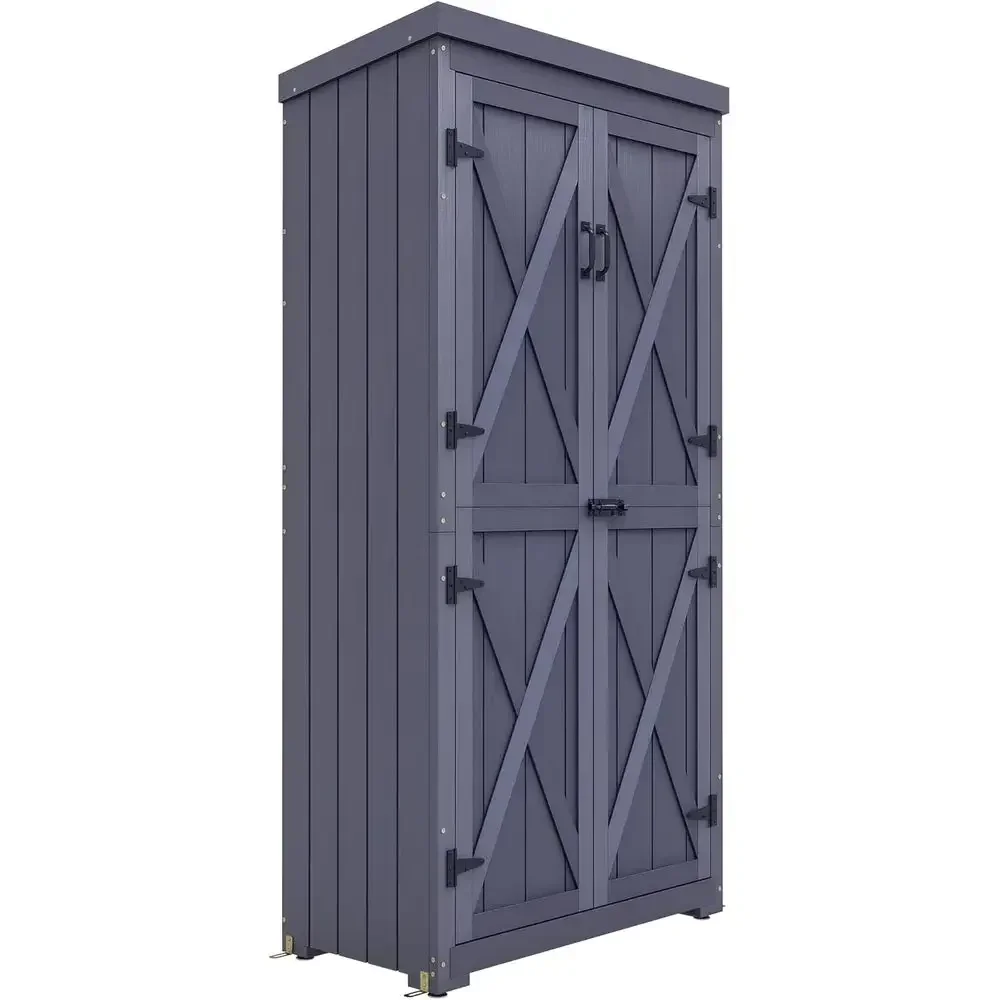 Gray Weatherproof Galvanized Metal Roof Outdoor Storage Shed with 3 Shelves and Lockable Door