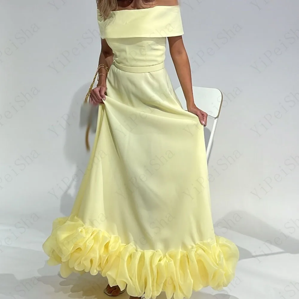 

Customized A-Line Prom Dresses Ankle-Length Off The Shoulder Sleeveless Evening Gown Fashion Ruched Simple Draped Party Gown