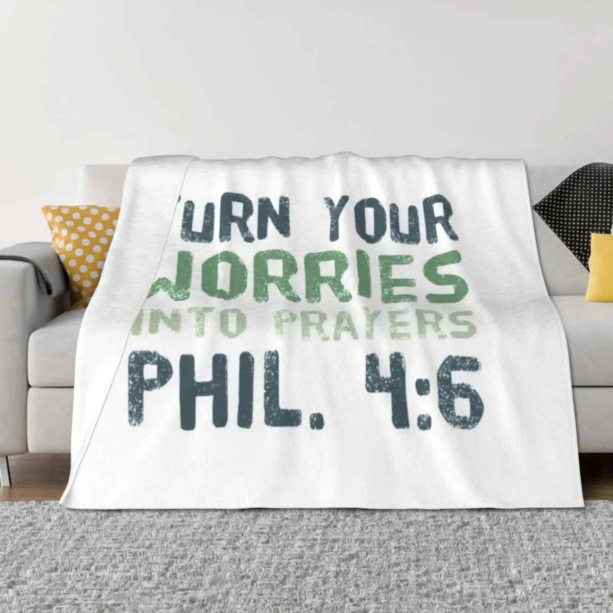 

christian quote, turn your worries into prayers (Philippians 4: 6) Throw Blanket Polar Sofa Throw Decorative Throw Blankets
