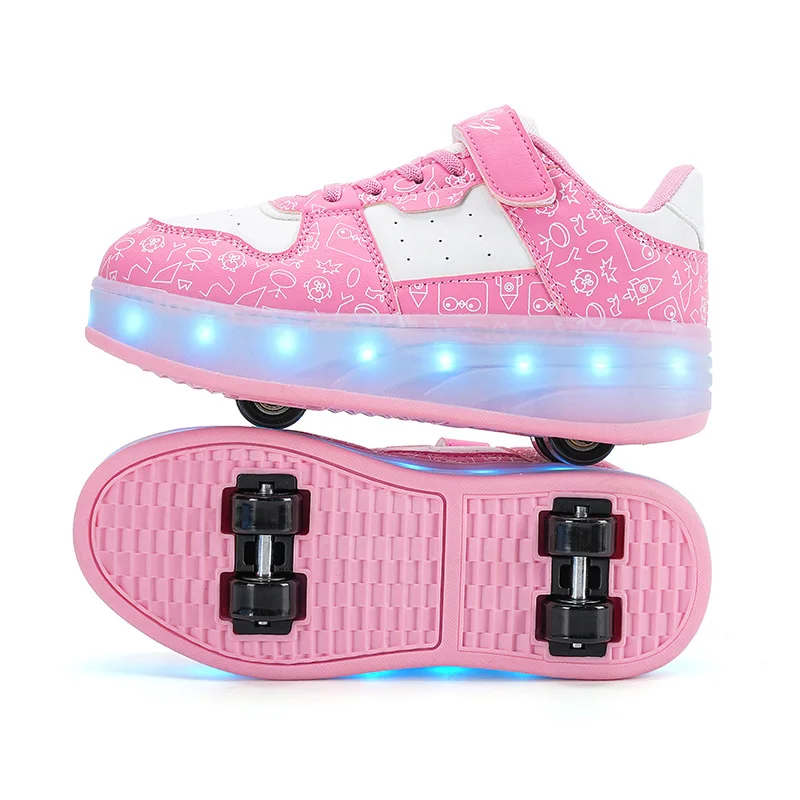2025 أحذية هارب للرجال والنساء بأربع عجلات مع فلاش LED أحذية بكرة أوتوماتيكية غير مرئية مضيئة #2