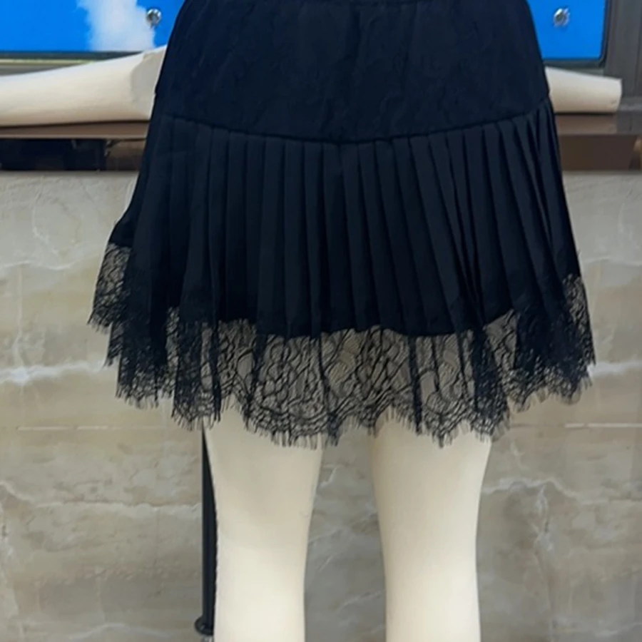 

Hot Soild Folds Skirts Women's Lace Mini Skirts Casual Low Waist Solid Color Loose Fit Pleated Skirts Summer A-line Skirts