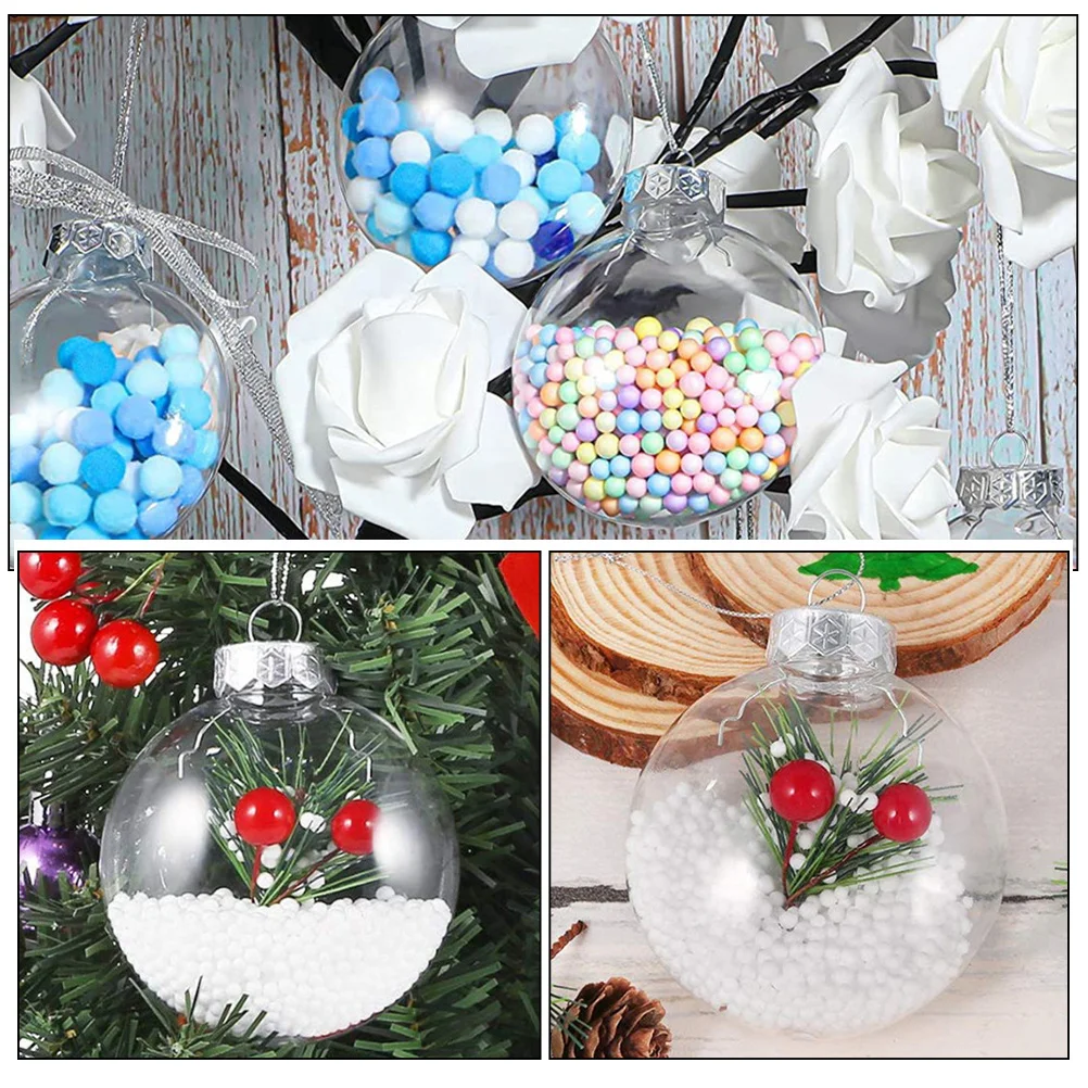 

12Pcs Christmas Tree Hanging Ornaments Transparent DIY Balls Empty Xmas Decoration for Holiday Party Craft Christmas Ball DIY