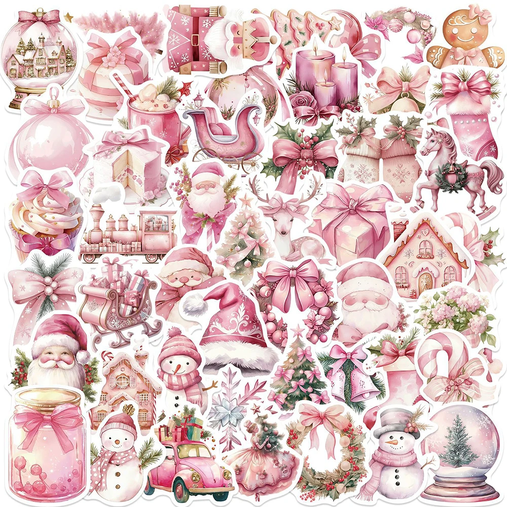 10/30/50pcs Vintage Cartoon Pink Christmas Stickers Cute Snowman Santa Claus Sticker DIY Guitar Skateboard Phone Bike Decals Toy