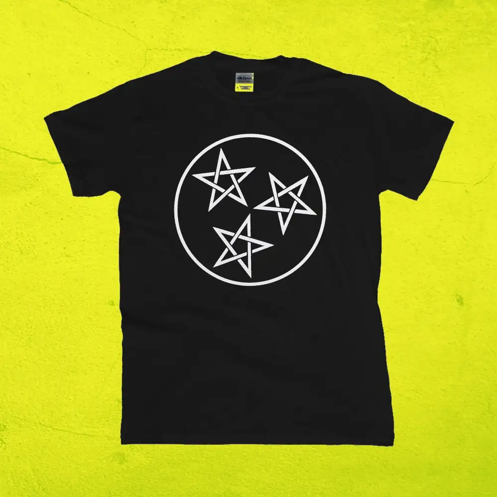 Pentagram Tri Star White Ink Shirt Tn Flag Metalhead Punk Rock Hardcore Music