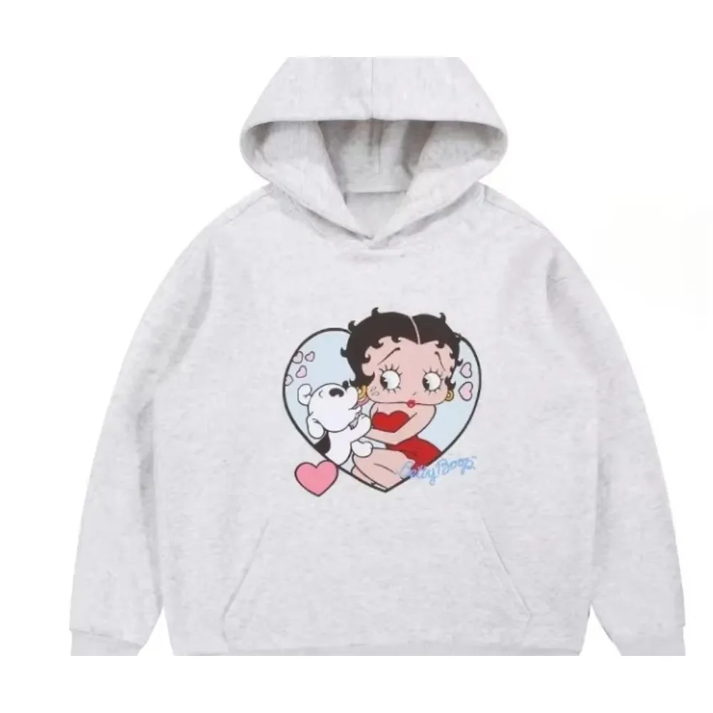 MINISO 2026 新しいホットセール BETTY BOOP パジャマ漫画プリントフリース裏地付きパーカー女性と男性用オーバーサイズファッションスウェットシャツ