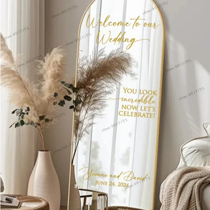Custom Name And Date Sign Personalized Wedding Mirror Vinyl Sticker Welcome To Our Wedding Decal Engagement Party Stickers