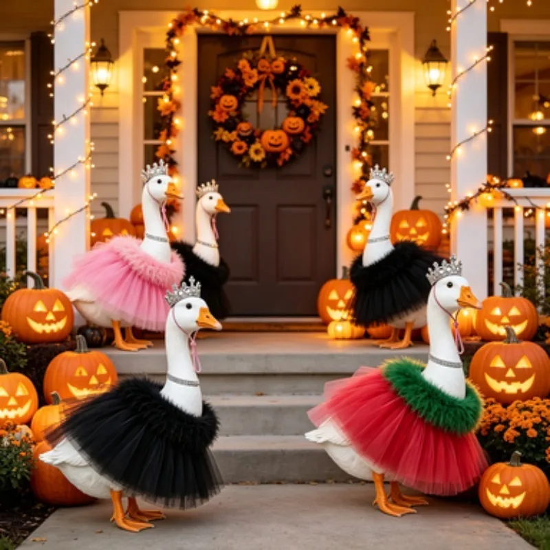 Porch Goose Decor Costume Crown Tulle Skirt Suit For 23 Inch Statue Holiday Party Lawn Courtyard Display, without goose
