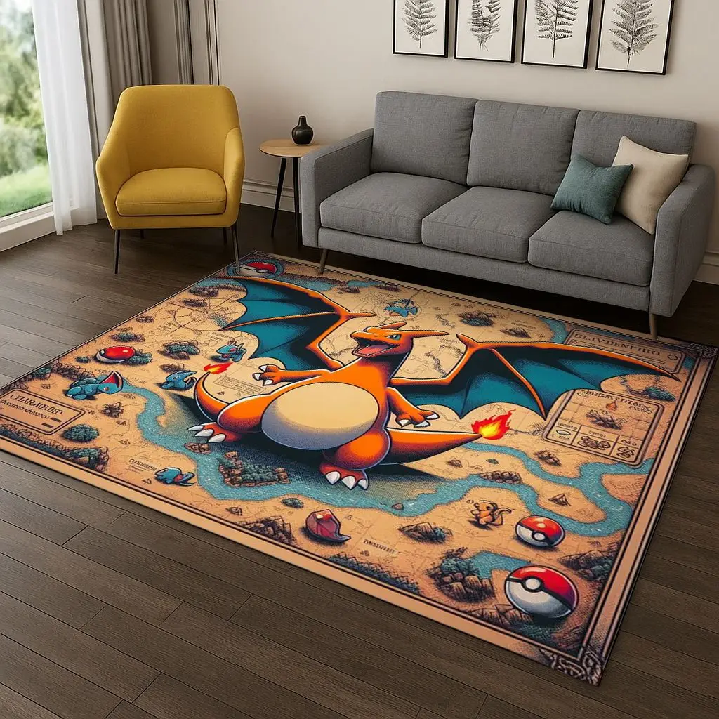 Pokemon Charizard Pikachu Cartoon Child Carpet Rug for Playroom Living Room Bedroom Doormat Decor,Kid Non-slip Game Mat Gift