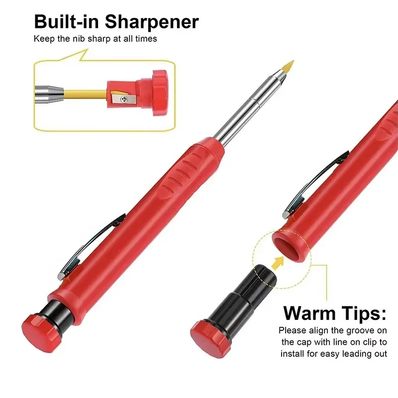 Новый плотник 2,8 мм, механический карандаш с точилкой для деревообработки, строительства, длинная головка, плотник, многофункциональный карандаш2025